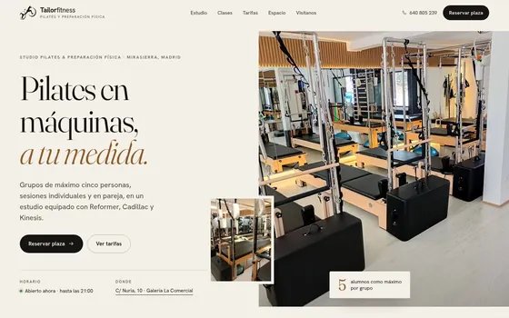 Página web de TailorFitness, estudio de Pilates en máquinas en Mirasierra, Madrid